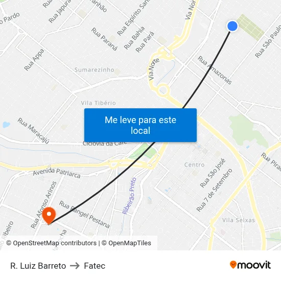 R. Luiz Barreto to Fatec map