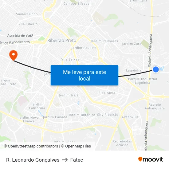 R. Leonardo Gonçalves to Fatec map