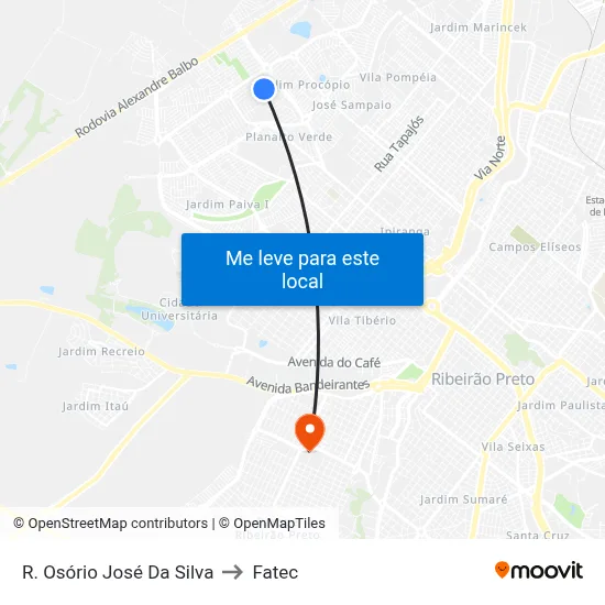 R. Osório José Da Silva to Fatec map