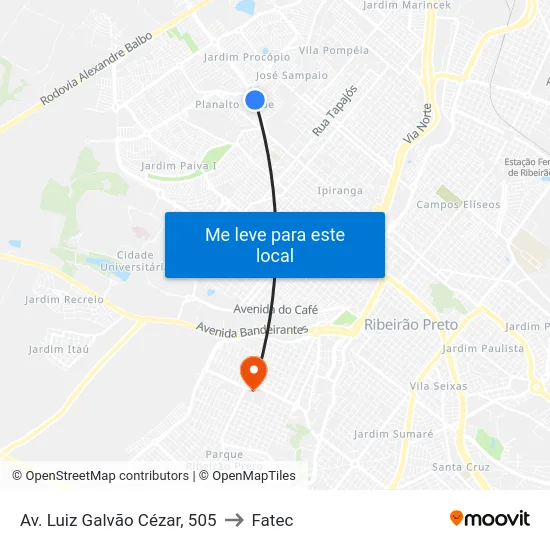 Av. Luiz Galvão Cézar, 505 to Fatec map