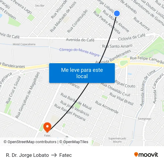 R. Dr. Jorge Lobato to Fatec map