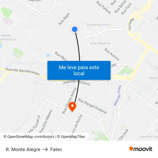 R. Monte Alegre to Fatec map