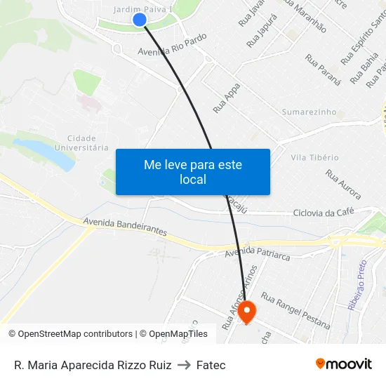 R. Maria Aparecida Rizzo Ruiz to Fatec map