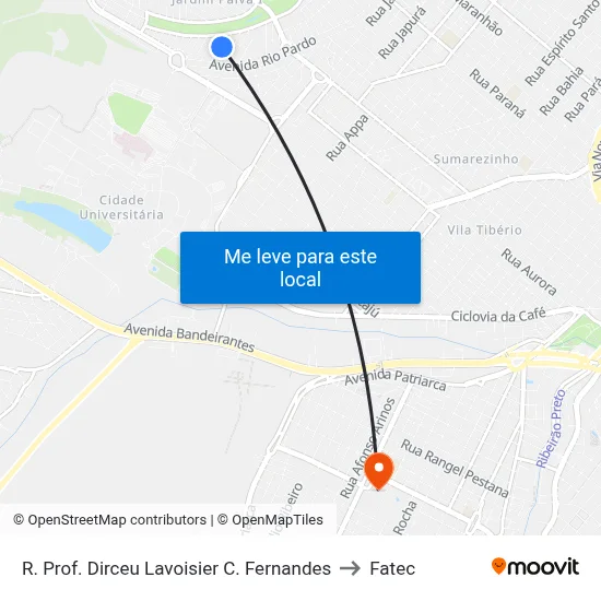 R. Prof. Dirceu Lavoisier C. Fernandes to Fatec map
