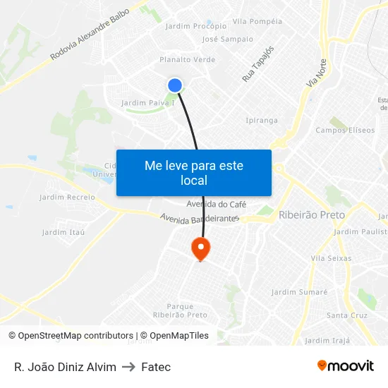 R. João Diniz Alvim to Fatec map