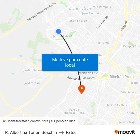 R. Albertina Tonon Boschin to Fatec map