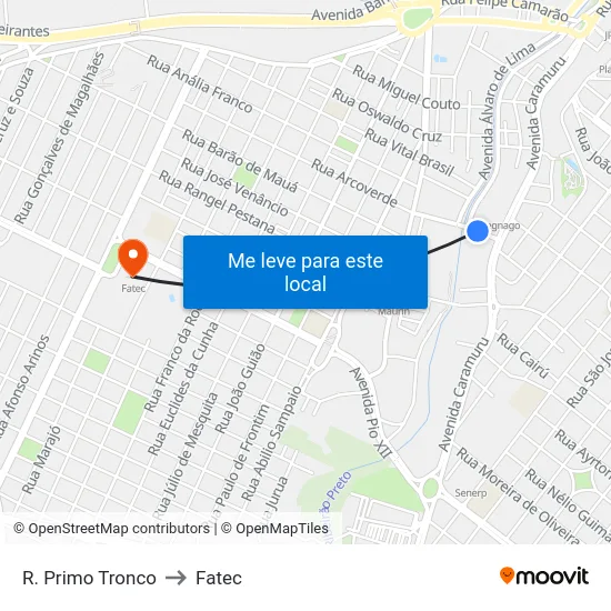 R. Primo Tronco to Fatec map
