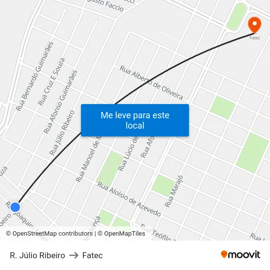 R. Júlio Ribeiro to Fatec map