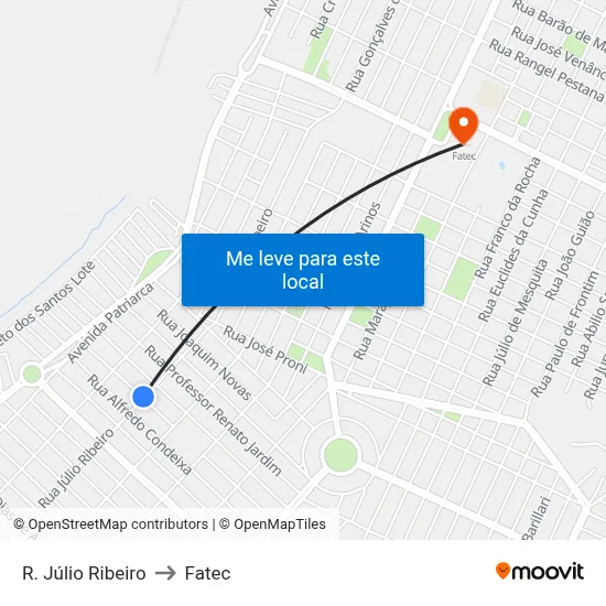 R. Júlio Ribeiro to Fatec map