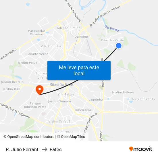 R. Júlio Ferranti to Fatec map