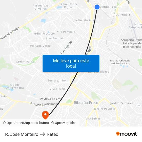 R. José Monteiro to Fatec map
