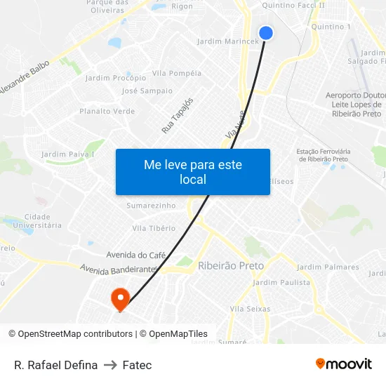 R. Rafael Defina to Fatec map