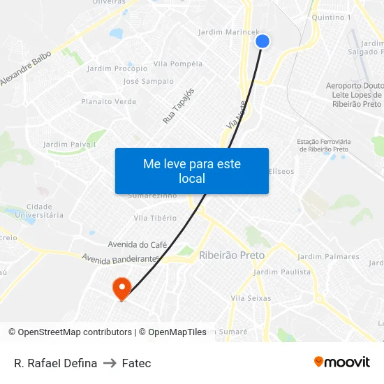 R. Rafael Defina to Fatec map