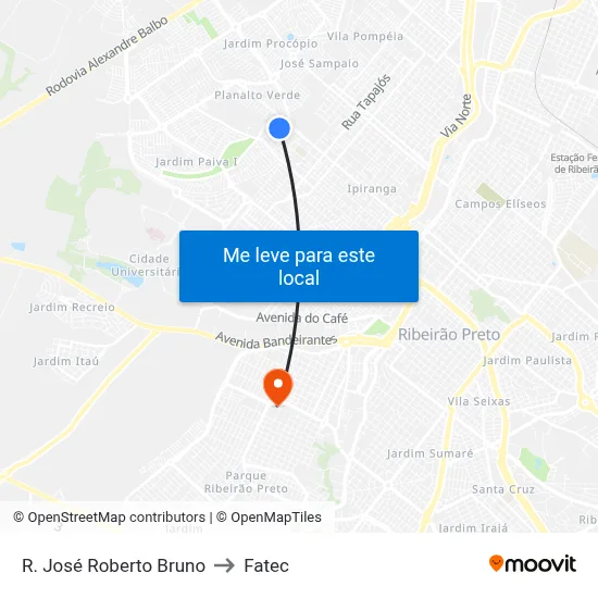 R. José Roberto Bruno to Fatec map