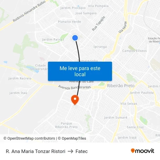 R. Ana Maria Tonzar Ristori to Fatec map