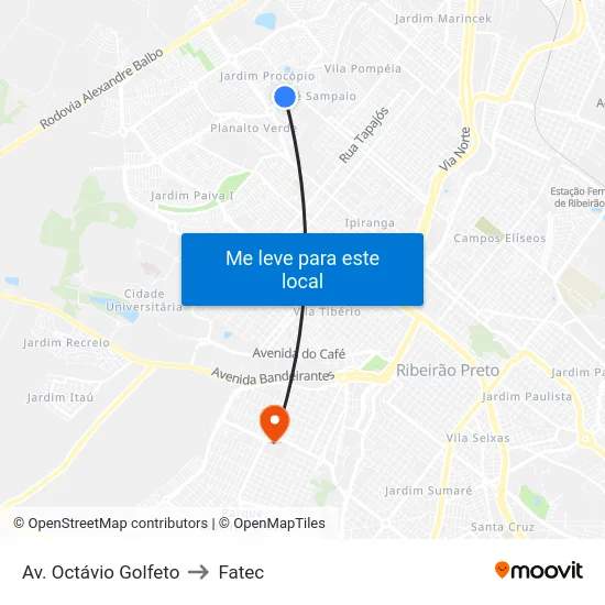 Av. Octávio Golfeto to Fatec map