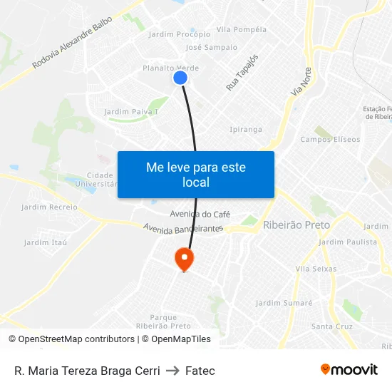 R. Maria Tereza Braga Cerri to Fatec map