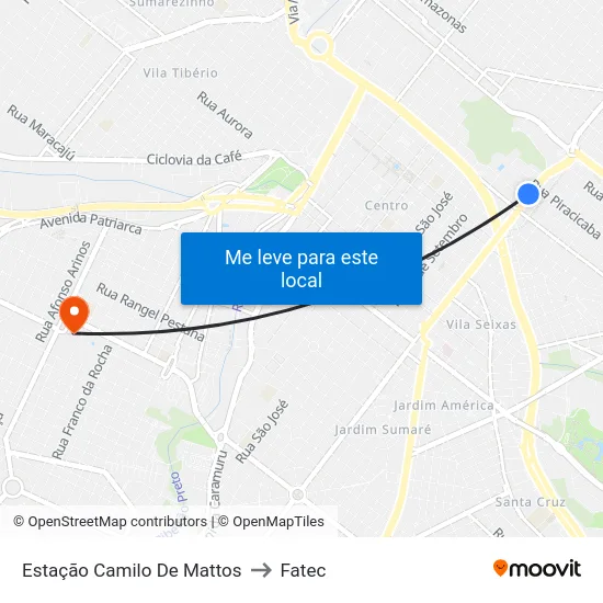 Estação Camilo De Mattos to Fatec map