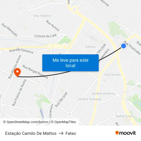 Estação Camilo De Mattos to Fatec map