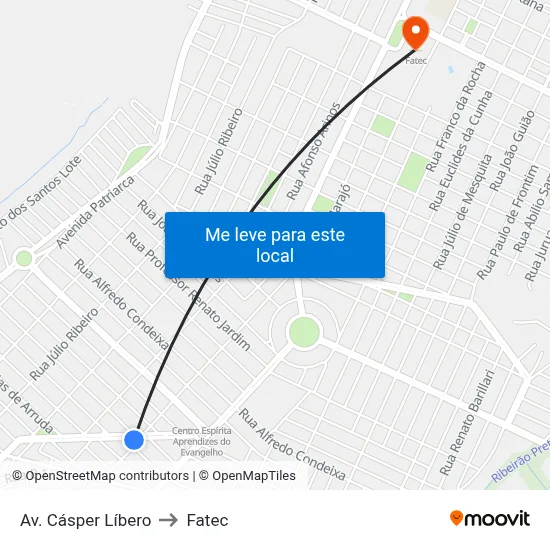 Av. Cásper Líbero to Fatec map