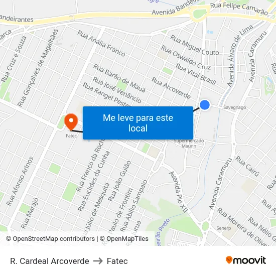 R. Cardeal Arcoverde to Fatec map