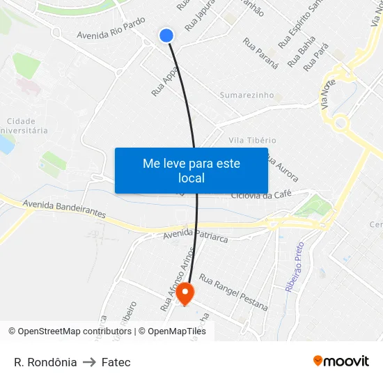 R. Rondônia to Fatec map