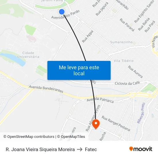 R. Joana Vieira Siqueira Moreira to Fatec map