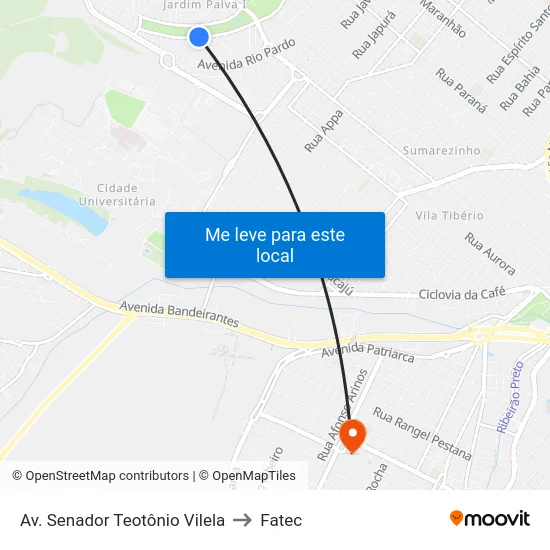 Av. Senador Teotônio Vilela to Fatec map