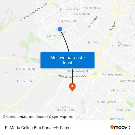 R. Maria Celina Bim Rosa to Fatec map