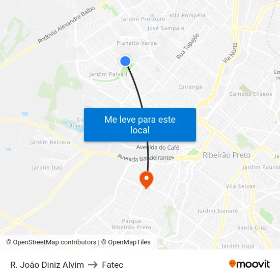 R. João Diniz Alvim to Fatec map