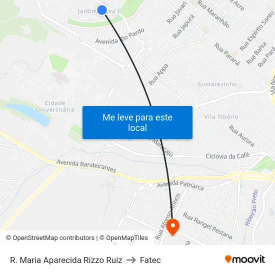 R. Maria Aparecida Rizzo Ruiz to Fatec map