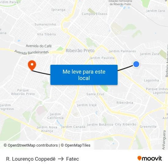 R.  Lourenço Coppedê to Fatec map