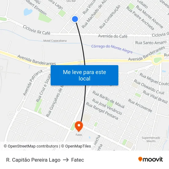 R. Capitão Pereira Lago to Fatec map