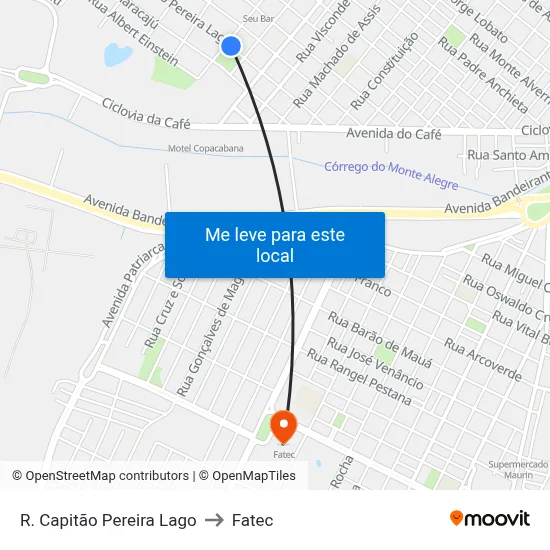 R. Capitão Pereira Lago to Fatec map