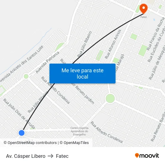 Av. Cásper Líbero to Fatec map