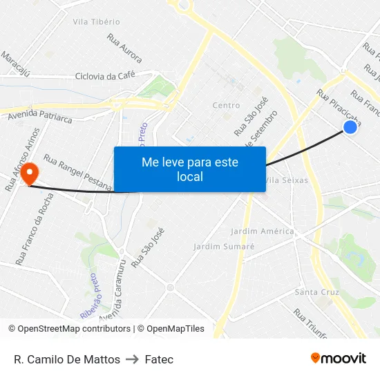 R. Camilo De Mattos to Fatec map