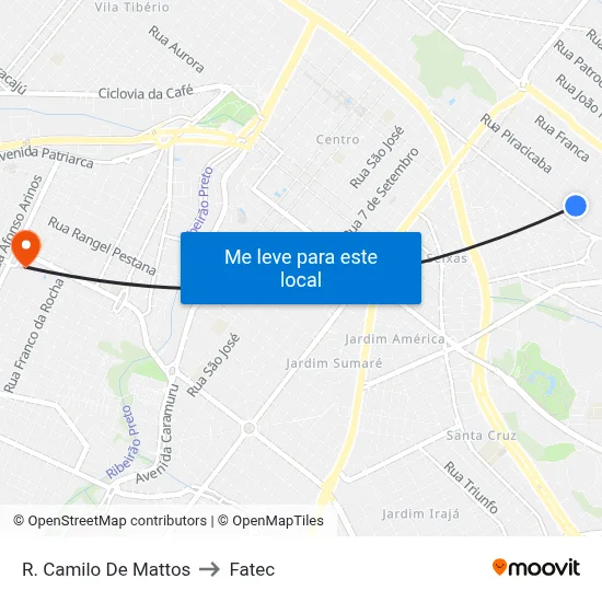 R. Camilo De Mattos to Fatec map