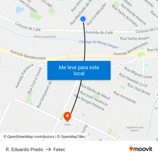 R. Eduardo Prado to Fatec map