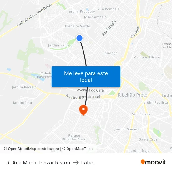 R. Ana Maria Tonzar Ristori to Fatec map