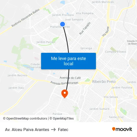 Av. Alceu Paiva Arantes to Fatec map