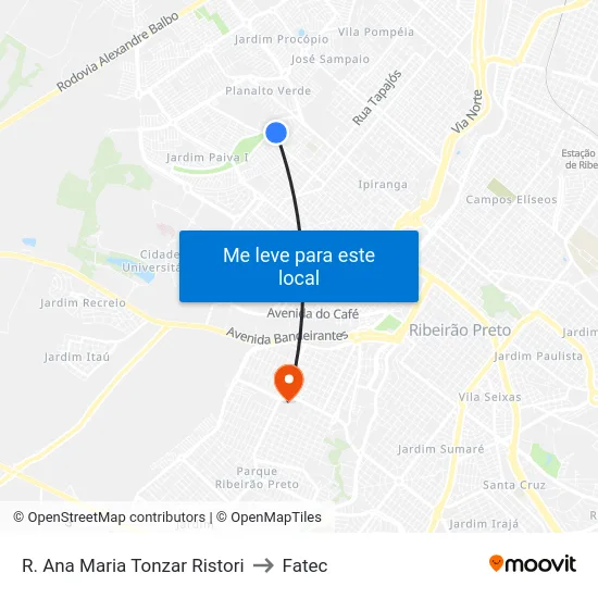 R. Ana Maria Tonzar Ristori to Fatec map