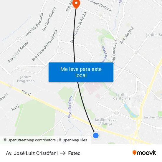Av. José Luiz Cristófani to Fatec map