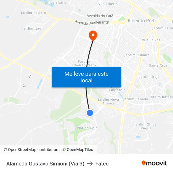 Alameda Gustavo Simioni (Via 3) to Fatec map