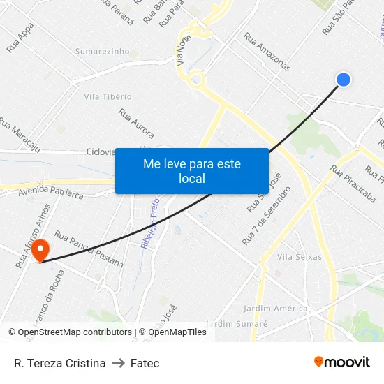 R. Tereza Cristina to Fatec map