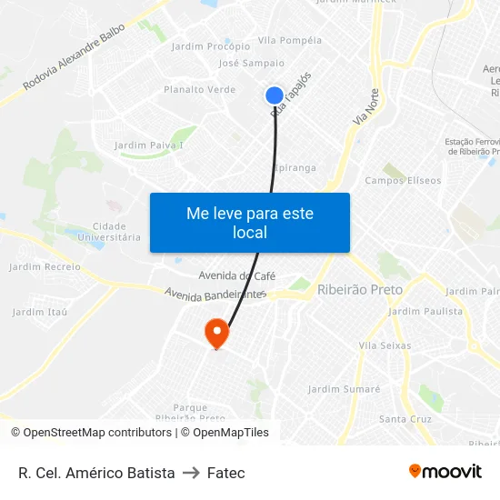 R. Cel. Américo Batista to Fatec map