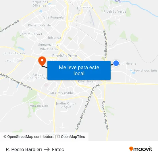 R. Pedro Barbieri to Fatec map
