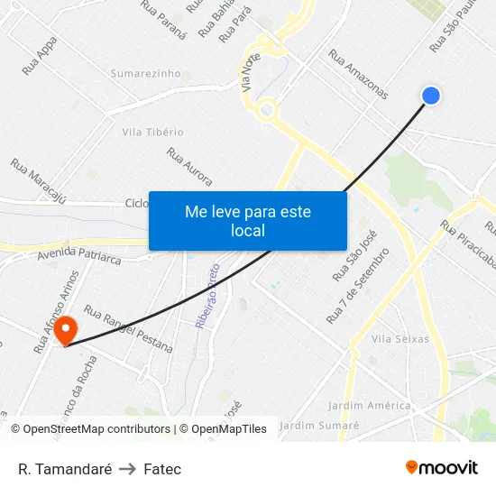 R. Tamandaré to Fatec map
