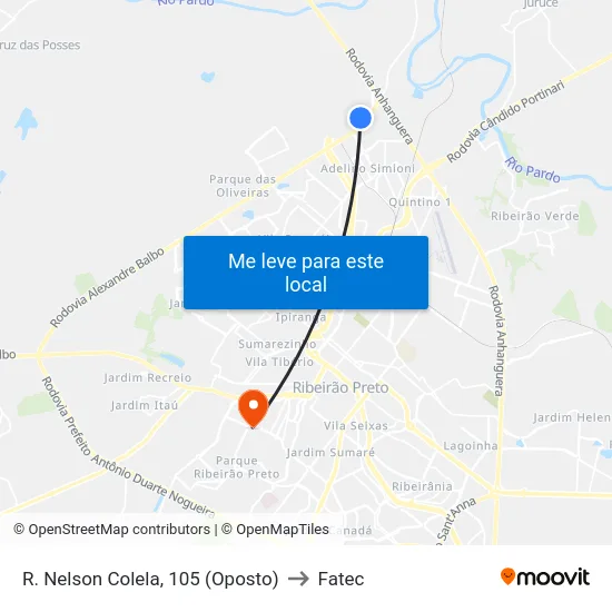 R. Nelson Colela, 105 (Oposto) to Fatec map