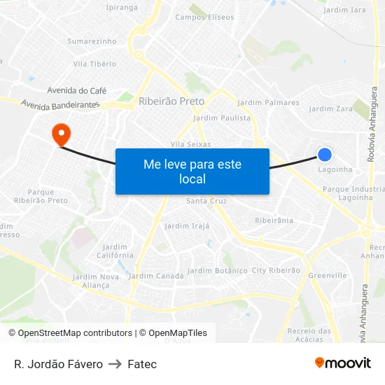 R. Jordão Fávero to Fatec map