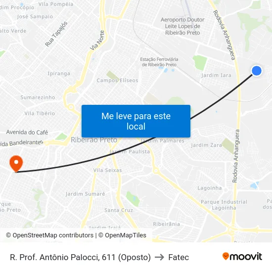 R. Prof. Antônio Palocci, 611 (Oposto) to Fatec map